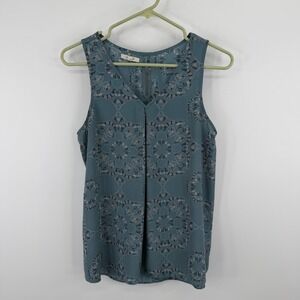 Maurices Tank Top Womens Small Blue Floral Sleeveless V-Neck Keyhole Back